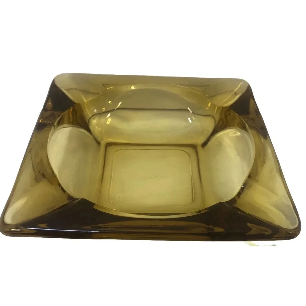 Ashtray Glass‎ Cigar Cigarette Anchor Hocking Amber Yellow 4 Slot 4.75